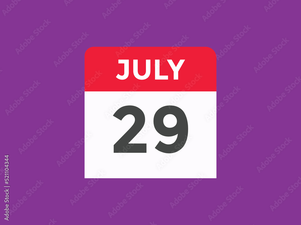 Fototapeta premium july 29 Calendar icon Design. Calendar Date 29th july. Calendar template 