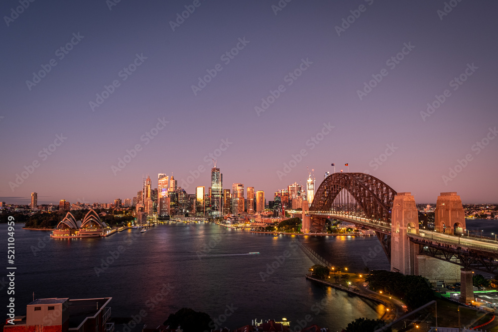 sydney harbour and city at dawn