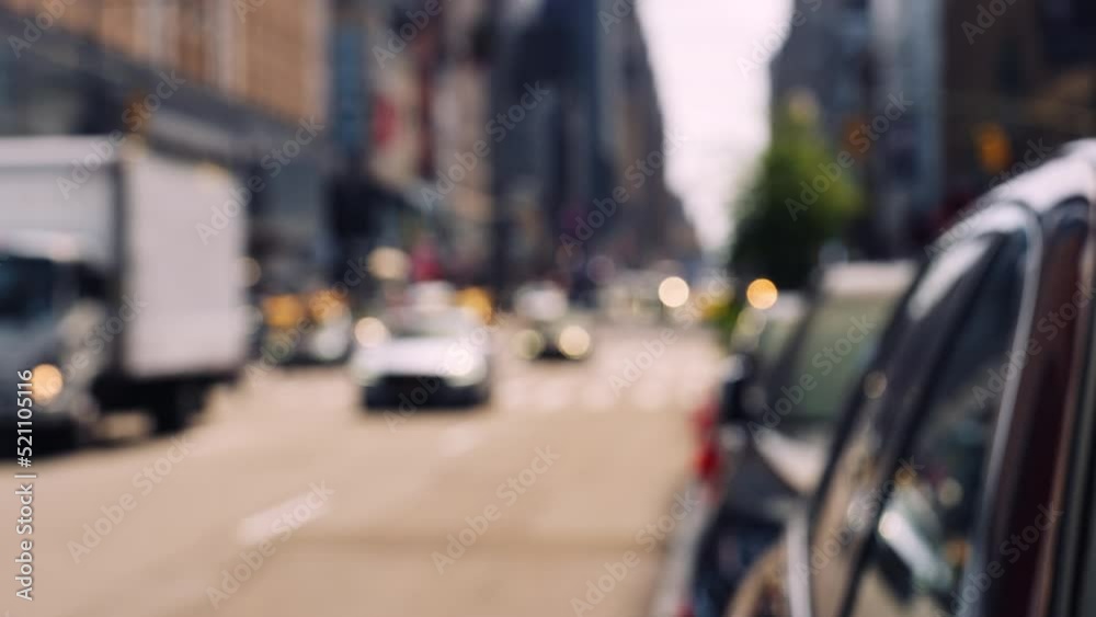 Zebra Crossing and Traffic on the Road of New York. Defocused Cityscape Zebra Crossing and Traffic on the Road of New York. Defocused Cityscape
