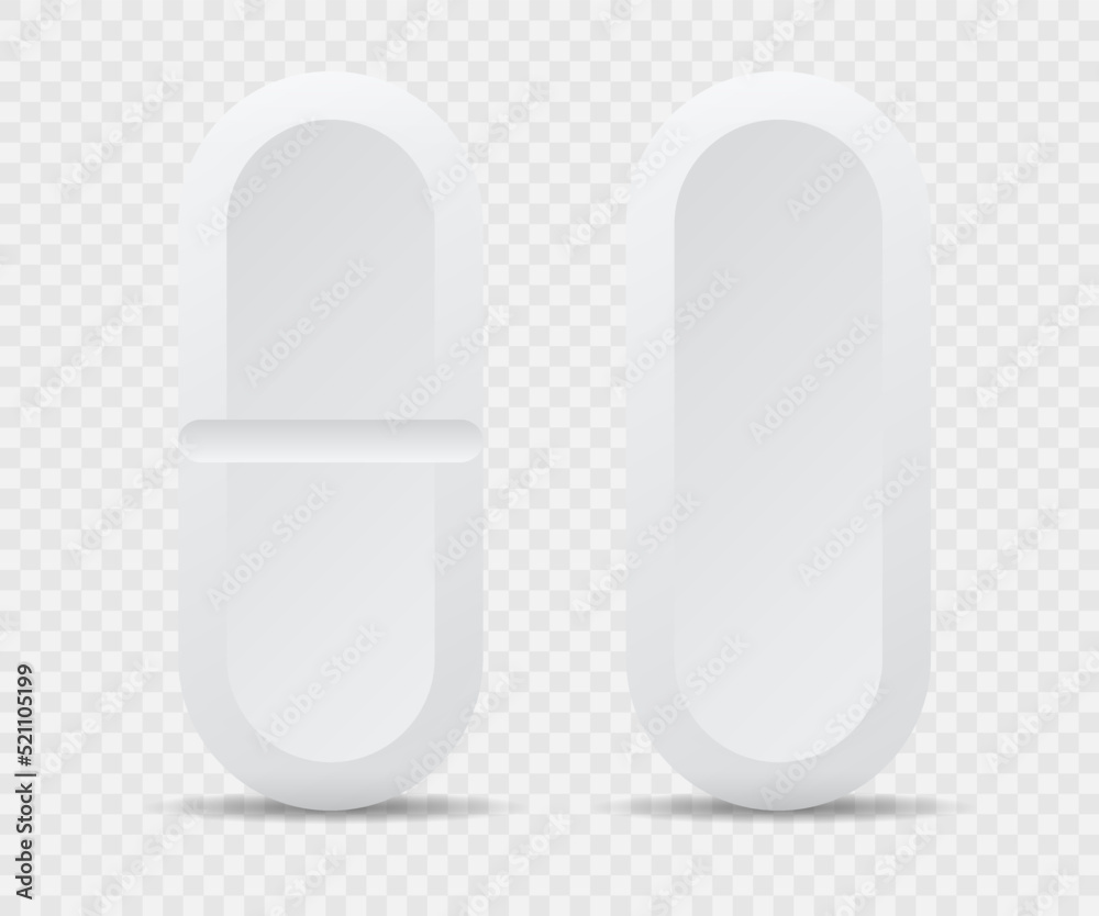 Vettoriale Stock Realistic White Pills Set Of Oval Shaped Tablets With