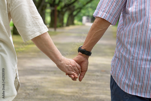 Senior couples holding hands in nature. 自然の中で手をつなぐシニアカップル