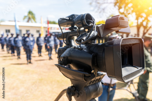 Принти на полотні War journalism, a video camera in front of a military formation
