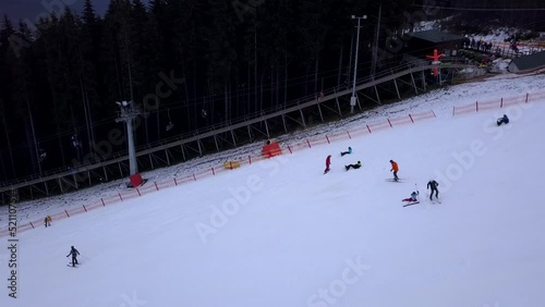 People skiing from the mountain