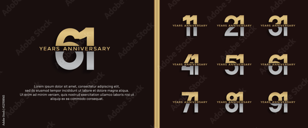 Naklejka premium set of anniversary logo golden and silver color on dark background for celebration moment