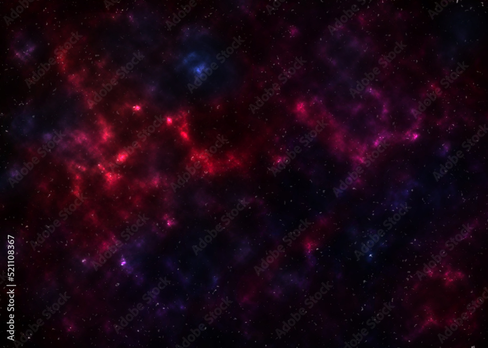 Abstract background using a space or nebula theme with a composition of bright purple, bright red, and bright blue with a predominance of black