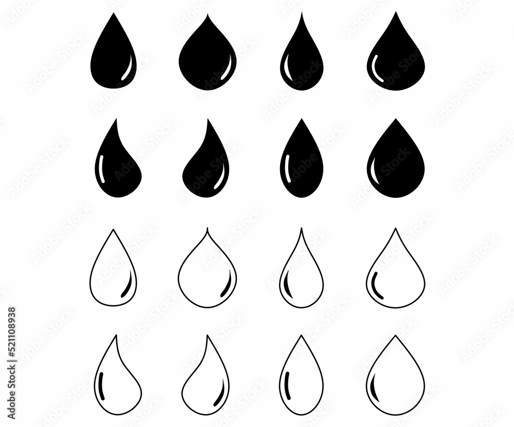 droplet icon set isolated on a white background.Drop, aqua, fluid,Water, blood, oil icon droplet icon set isolated on a white background.Drop, aqua, fluid,Water, blood, oil icon