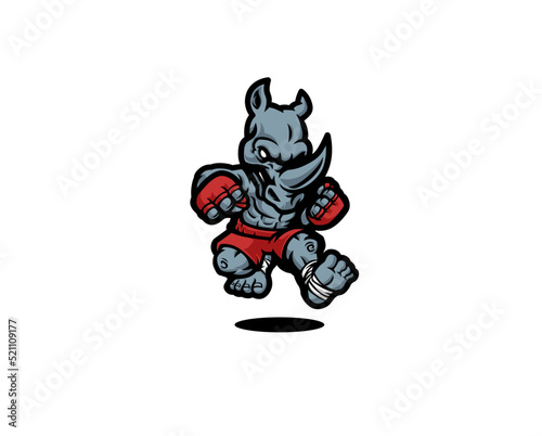 Rhino boxing character mascot illustration