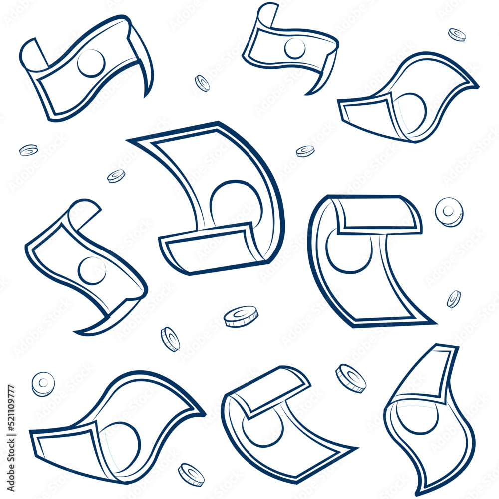 Obraz premium Outline Doodle pattern with money and coin vector