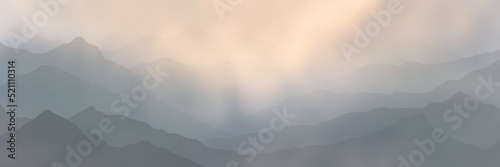 Sunset in the mountains  panoramic view  gloomy weather  vector illustration