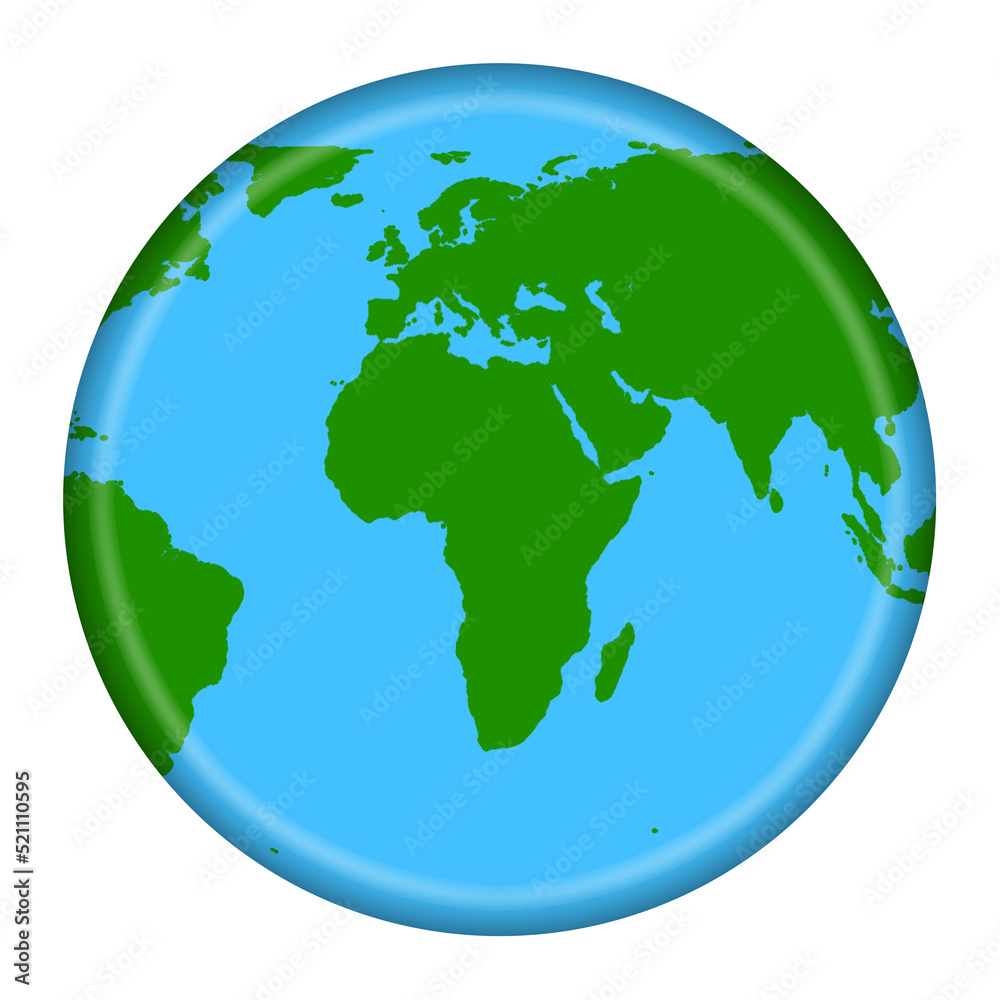 World map button 3d illustration with clipping path