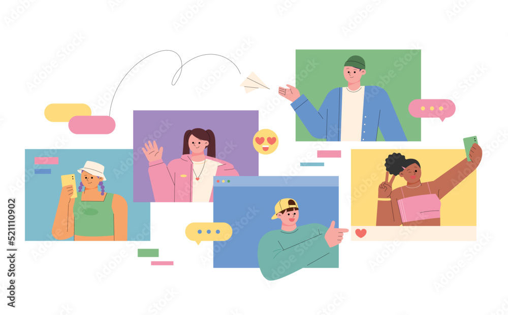 People are communicating online. Sending emoticons or sending messages. flat design style vector illustration. People are communicating online. Sending emoticons or sending messages. flat design style vector illustration.