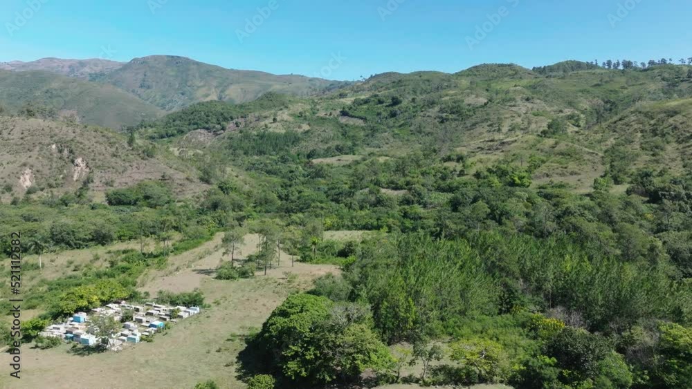 Aerial panorama shot of green terrain in mountains of Dominican Republic during summer Aerial panorama shot of green terrain in mountains of Dominican Republic during summer