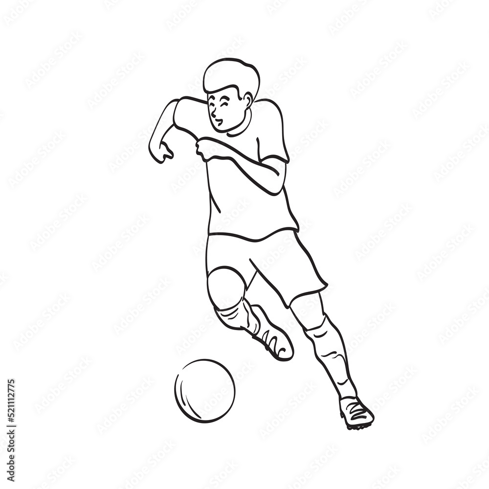 line art male soccer player in action illustration vector hand drawn isolated on white background line art male soccer player in action illustration vector hand drawn isolated on white background