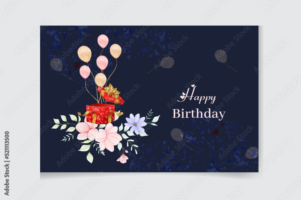 Color Glossy Happy Birthday Balloons Banner luxury Background watercolor.