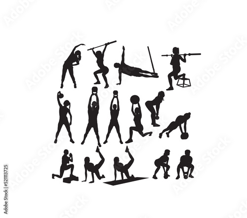 Gymnastics, gym, weight lifting and fitness, art vector silhouettes design
