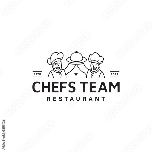 Vintage twin chefs double team logo design for restaurant or cafe bar