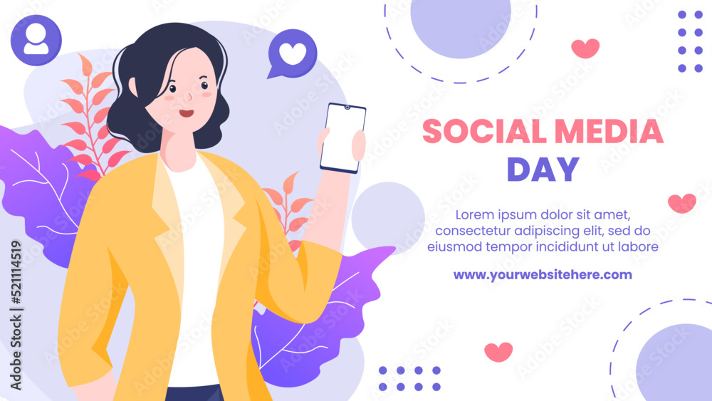 Social Media Day Twitch Background Template Flat Cartoon Vector Illustration