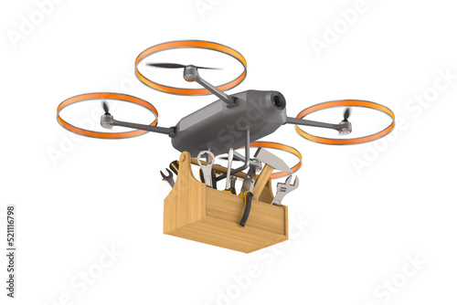Murais de parede Drone with toolbox on white background. Isolated 3d illustration