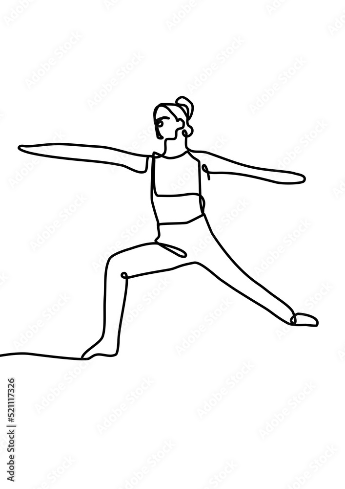 One continuous line drawing, exercise time for yoga One continuous line drawing, exercise time for yoga