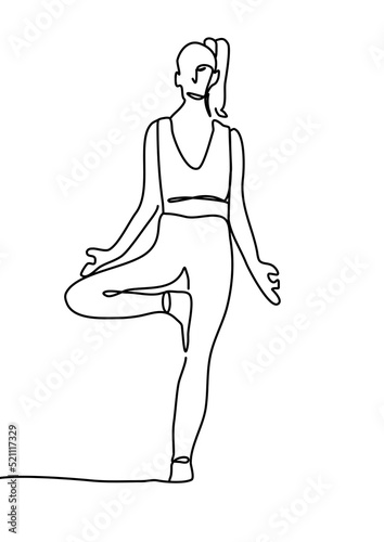 Fototapeta Naklejka Na Ścianę i Meble -  One continuous line drawing, exercise time for yoga