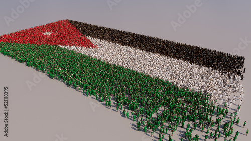 A Crowd of People gathering to form the Flag of Jordan. Jordanian Banner on White. photo