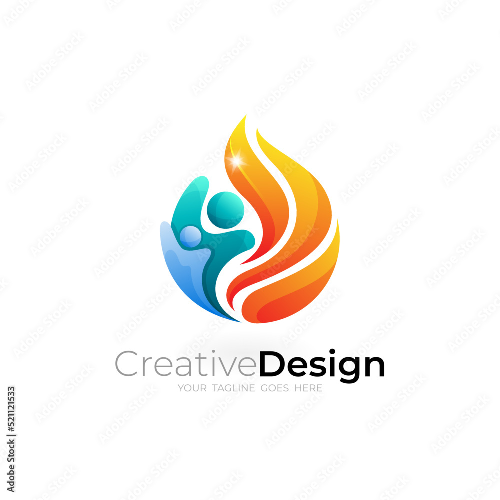People logo with fire design combination, 3d colorful logos People logo with fire design combination, 3d colorful logos