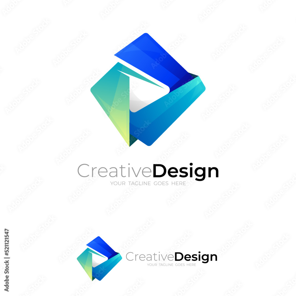 Play logo and square design combination, blue color, audio logo