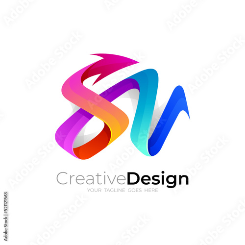 Letter S and V design combination, 3d colorful design
