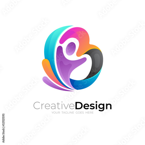 People care logo with letter B design template, 3d style