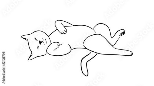 Lying cat black sketch. Playful cat in doodle style. Cute vector illustration isolated in white background