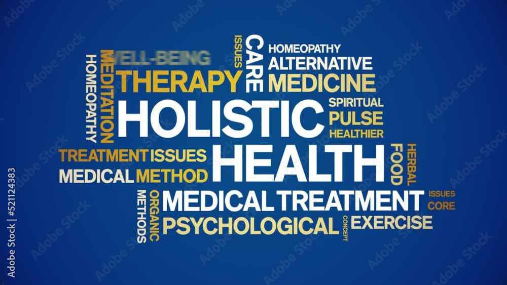Holistic Health Science animated tag word cloud;text design animation kinetic typography seamless loop.
