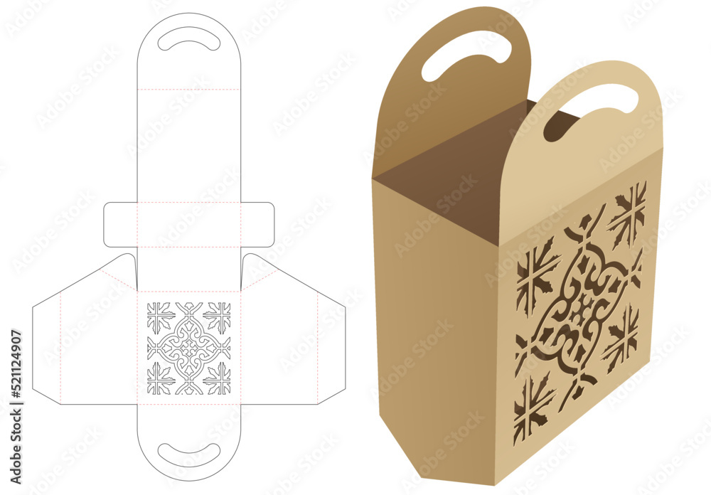 stenciled box die cut template and 3D mockup Stock Vector | Adobe Stock