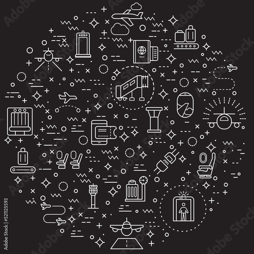 Simple Set of airport Related Vector Line Illustration. Contains such Icons as flight, runway, tower, landing, travel, baggage, arrival, tourism and Other Elements.