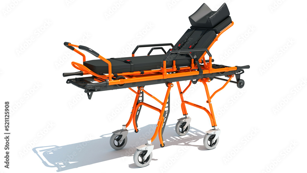 Ambulance Stretcher Trolley medical equipment 3D rendering on white background Ambulance Stretcher Trolley medical equipment 3D rendering on white background