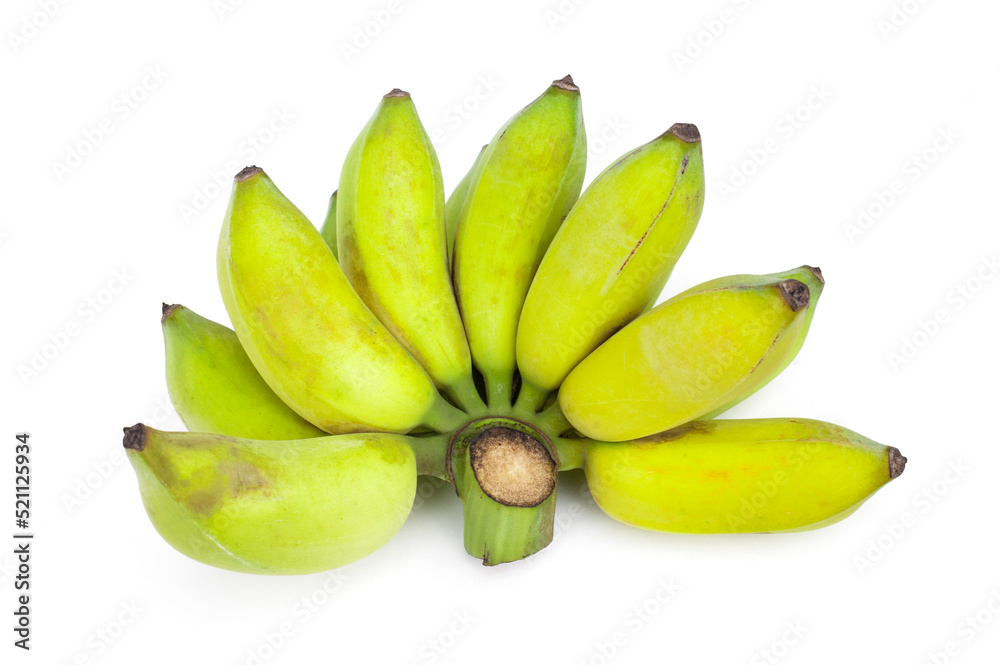 Fresh green banana isolated on white background.