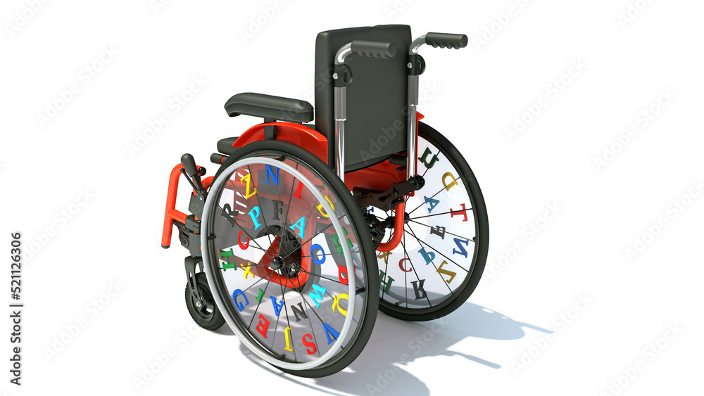 Wheelchair for Kids 3D rendering on white background Wheelchair for Kids 3D rendering on white background