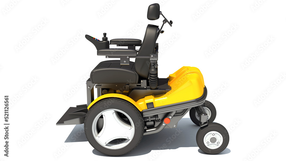 Electric Power Wheelchair 3D rendering on white background