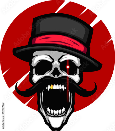 Black Hat Skull Screaming Vector Mascot