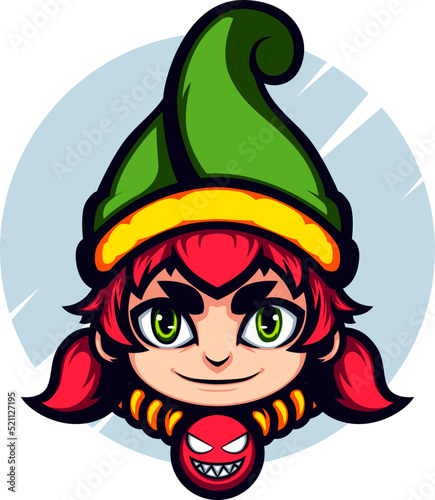 Cute Green hat Red Haired Elf Girl vector mascot