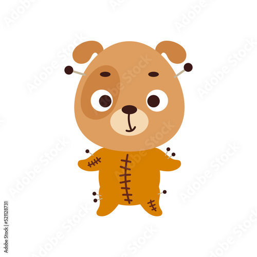 Cute little Halloween dog in a voodoo costume. Cartoon animal character for kids t-shirts, nursery decoration, baby shower, greeting card, invitation, house interior. Vector stock illustration