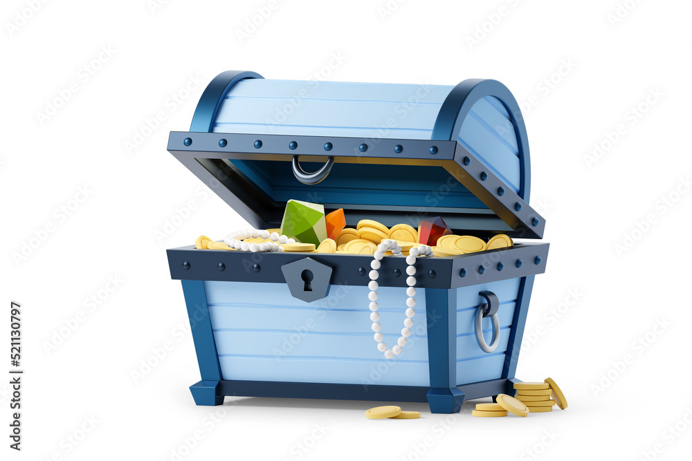 Open treasure chest 3d rendered illustration Open treasure chest 3d rendered illustration
