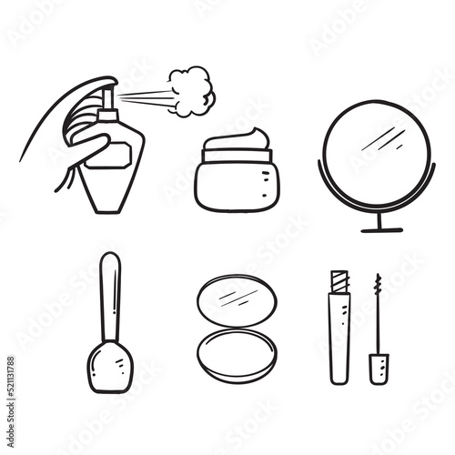 hand drawn doodle Set of Cosmetics Related illustration vector