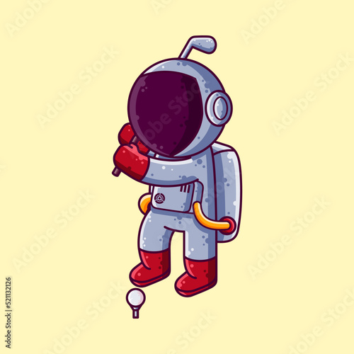 Cute Astronaut Playing Golf Cartoon Vector Illustration. Cartoon Style Icon or Mascot Character Vector.