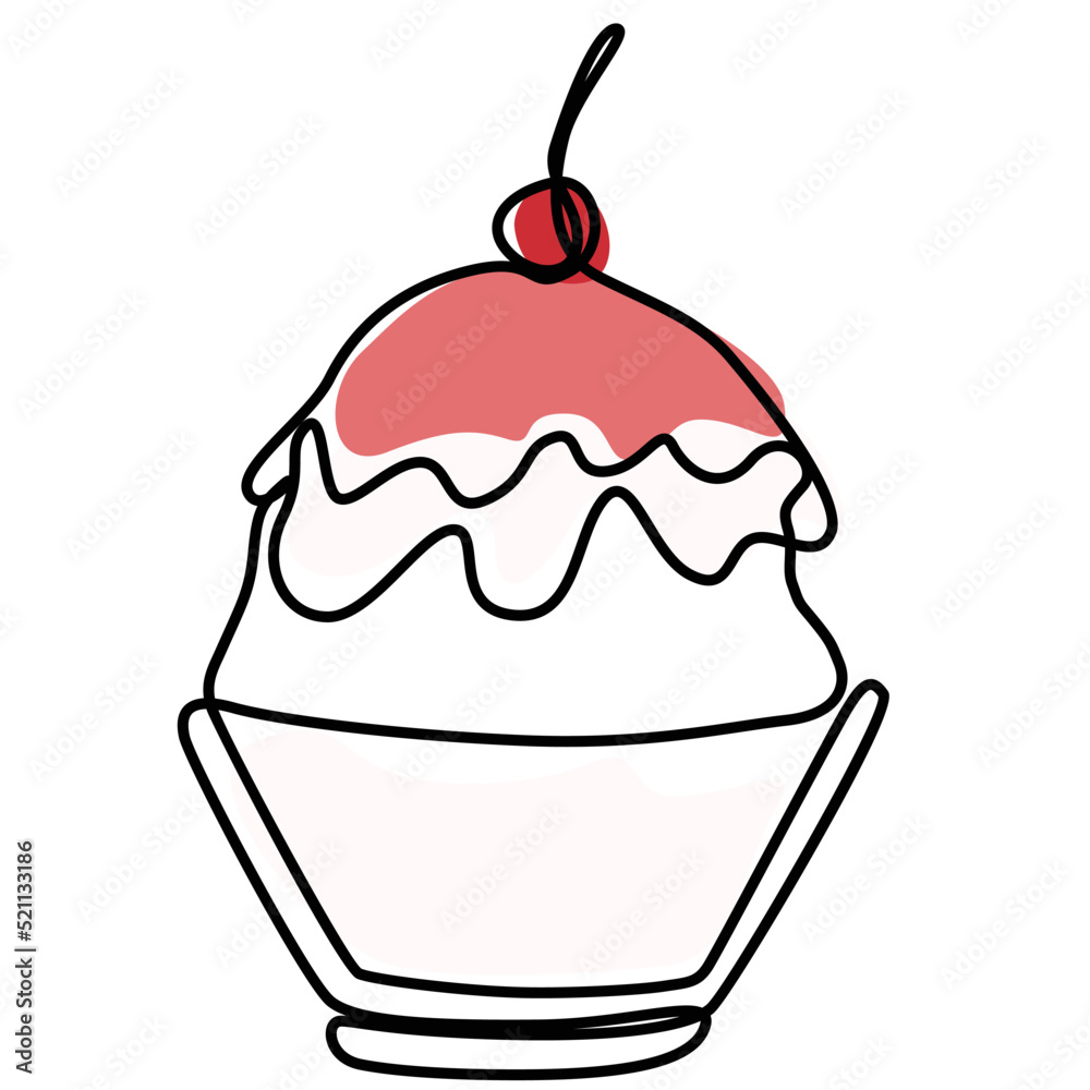 ice shaved bingsu korean japanese style sweet dessert in minimal one continuous line simple design style with color ice shaved bingsu korean japanese style sweet dessert in minimal one continuous line simple design style with color