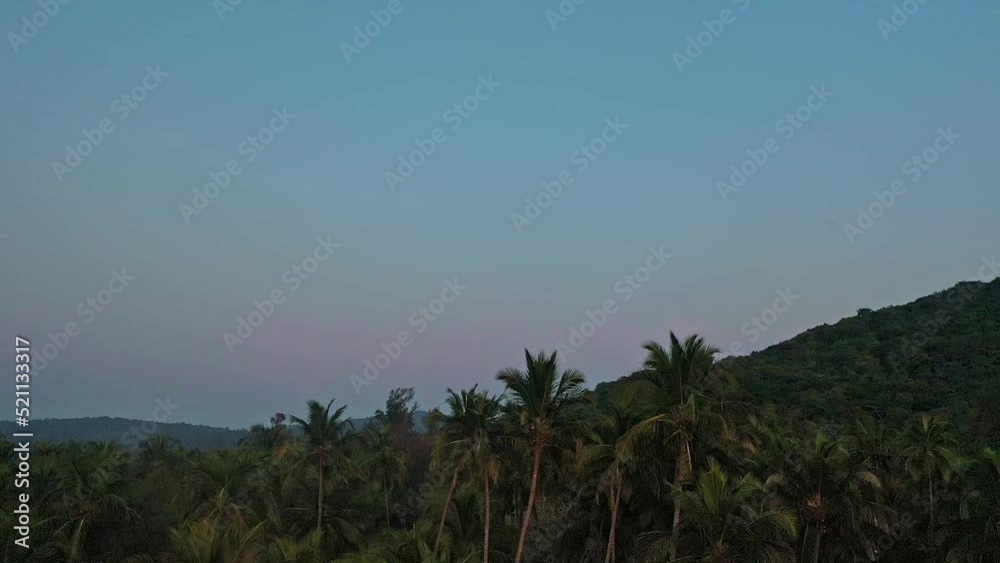 Dense Tropical Forest At The Mountains Near Polem Beach In South Goa, India. Aerial Tilt-up Dense Tropical Forest At The Mountains Near Polem Beach In South Goa, India. Aerial Tilt-up