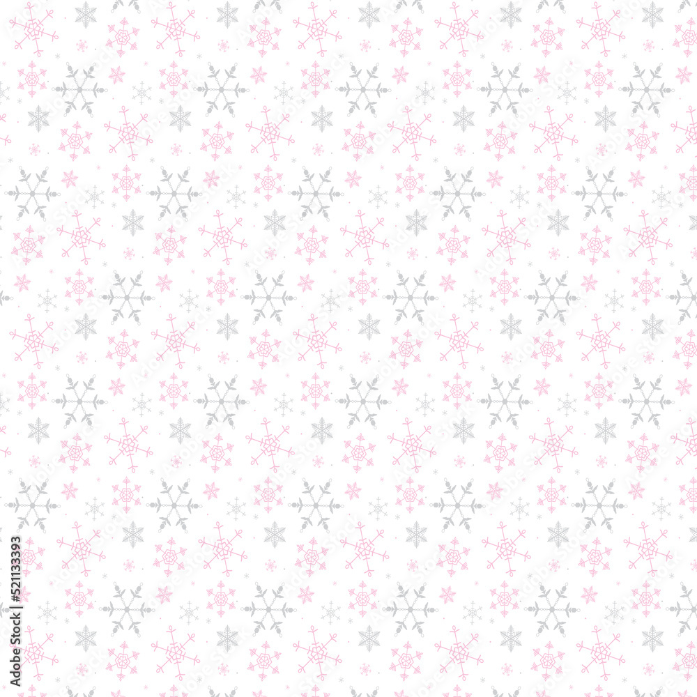 Pink and Silver Snowflakes Seamless Pattern