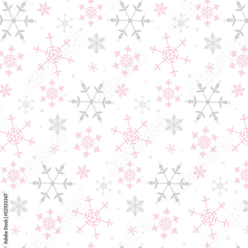 Pink and Silver Snowflakes Seamless Pattern
