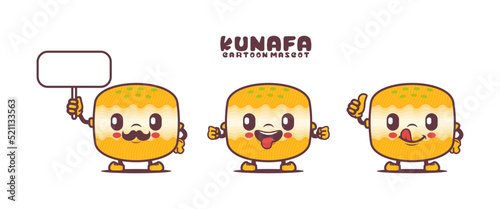 Kunafa cartoon mascot. arabic food vector illustration