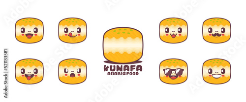 Kunafa cartoon. arabic food vector illustration. icon, emoticons, cartoons