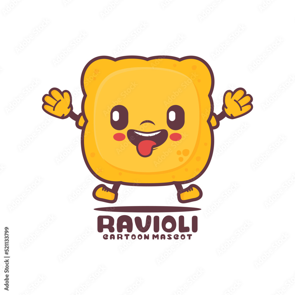 Ravioli cartoon mascot. Italian pasta vector illustration